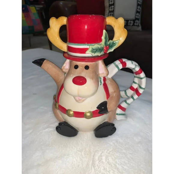 NEW IN BOX Fitz & Floyd Reindeer Cocoa Pot Teapot Christmas Festive Decor 9" - Picture 4 of 8